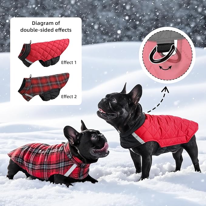 Reversible Waterproof Dog Coat - Adjustable Winter Jacket for Small to Large Breeds, Warm Cold Weather Apparel for Medium Dogs (Red & Black, Large (Pack of 1))