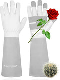 HANDLANDY Long Gardening Gloves for Men & Women, Thorn Proof Rose Pruning Gloves Leather Gauntlets Garden Glove Yard Work Glove (Medium, Grey)