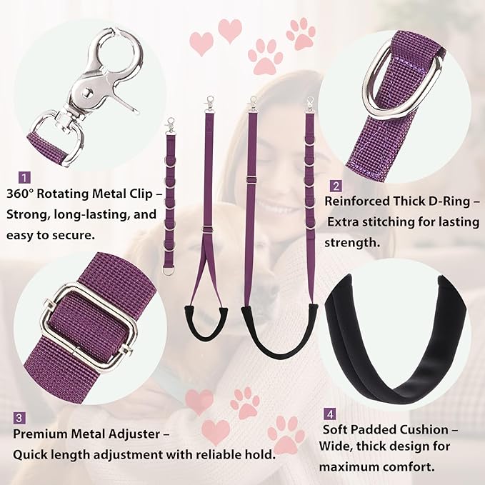 Dog Grooming Belly Straps Belly Band & Loop Extension Set - Adjustable & Comfortable Grooming Tools for Pet Grooming Tables Arms and All Dog Breeds (Purple)