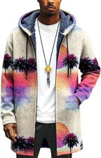 LIZALIG Long Hooded Cardigan Men Japanese Art Style Fashion Cool Graphic Coats Winter Warm Lined Fleece Jacket