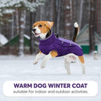 IDOMIK Warm Dog Coat with Harness, Waterproof Reflective Dog Jackets for Small Medium Large Dogs, Fleece High Collar Winter Jacket with Zipper, Pet Winter Snowsuit Clothes for Cold Weather,Purple XL