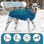 IDOMIK Warm Dog Coat with Harness, Waterproof Reflective Dog Jackets for Small Medium Large Dogs, Fleece High Collar Winter Jacket with Zipper, Pet Winter Snowsuit Clothes for Cold Weather,Blue M