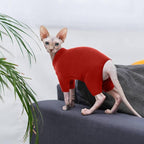 ROZKITCH Sphynx Clothes for Cats, Breathable Soft Cat Jumpers for Cats Only, Cat Coat with Four Legs, Warm Sweater T-Shirt Pajamas Jumpsuit Vest Cornish Rex Devon Rex Peterbald Red 2XL