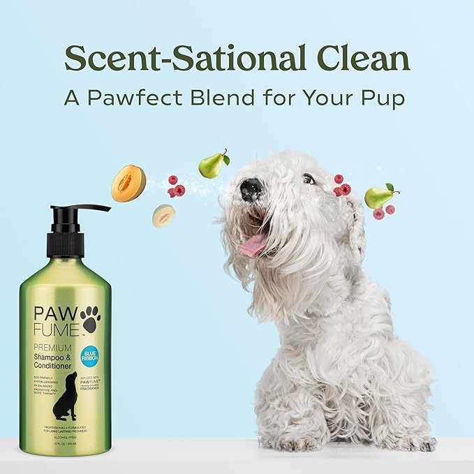 PAWFUME Dog Shampoo and Conditioner, Blue Ribbon, 4-Pack – Nourish & Detangle for a Silky Soft Coat – Probiotic, Deep-Cleaning, pH-Balanced Formula – Puppy Shampoo and Conditioner for All Breeds