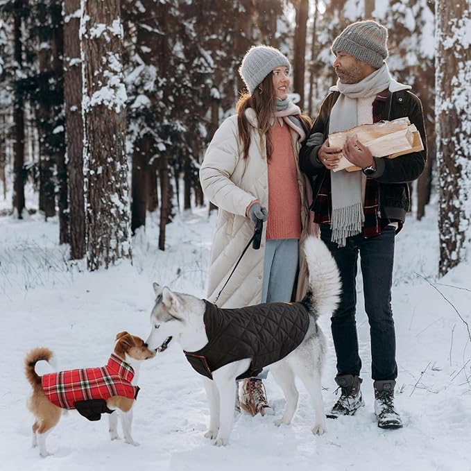 Kuoser Waterproof Dog Coat, Reversible Dog Jacket for Large Dogs, Adjustable Durable Doggie Winter Coat for Groowing Puppies Warm Puppy Cold Weather Apparel, Bright Red L