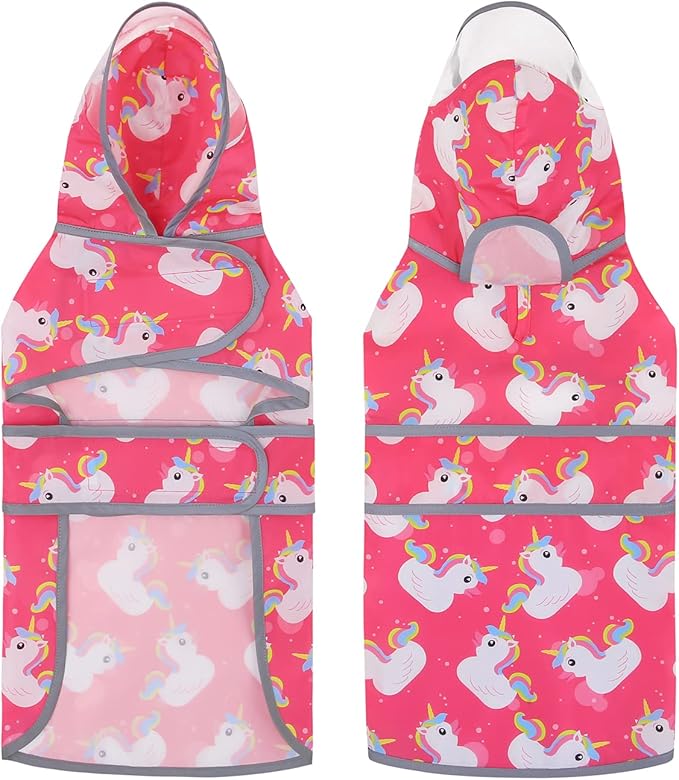 HDE Dog Raincoat with Clear Hood Rain Jacket Poncho for Small Medium Large Dogs Unicorn Ducks Pink - XL