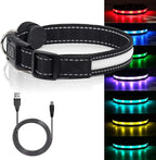 Light Up Dog Collars, Safety LED Dog Collar Rechargeable 7 Colors in One Lighted Dog Collar Glow in The Dark Dog Walking Light, Neon Durable Nylon Adjustable Buckle for Small/Medium/Large Dogs, L Size