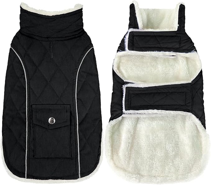 Malier Dog Winter Coat, Windproof Dog Cold Weather Coats with Real Pocket, Winter Extra Warm Pet Coat Fleece Jacket Reflective Clothes for Small Medium Large Dogs and Puppy (Black, XXX-Large)