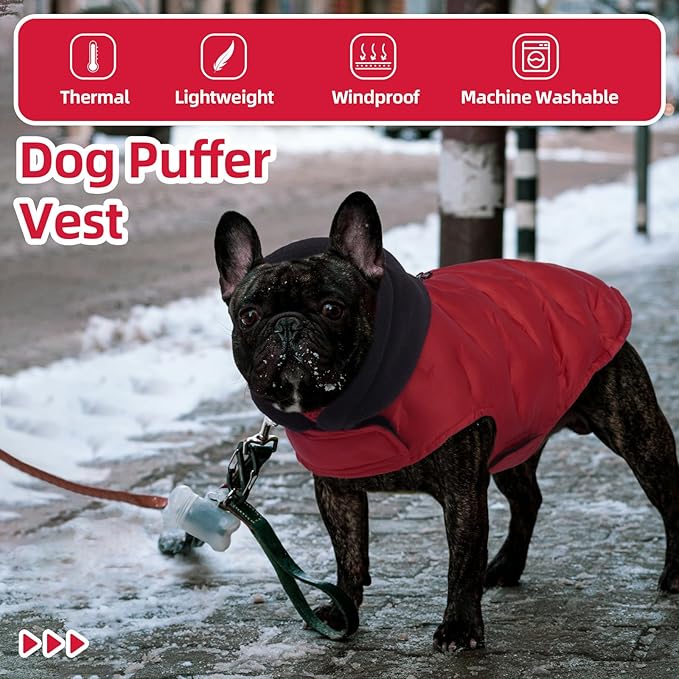 Nanaki Warm Dog Puffer Coat for Large Dogs-Lightweight Windproof Dog Coat with Hood, Water Resistant Pet Snowsuit for Cold Weather, Reflective Snowsuit, Adjustable Puffer Vest with Leash Hole, Red
