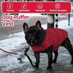 Nanaki Lightweight Dog Down Jacket with Leash Hole-Large Winter Dog Coat Reflective Stripes, Warm Snow Coat with Hood, Windproof Snowsuit for Cold Weather, Puffer Jacket for Outdoor Activities, Red