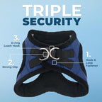Best Pet Supplies - All Weather Mesh / Plush, Reflective, No Pull Harness for Small, Medium Dogs, Cats - Secure with Hook & Loop Fastener, Buckle, Double D-Rings - Royal Blue Faux Leather, XL