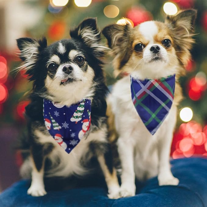 SCENEREAL Christmas Dog Bandanas 2 Pack, Puppy Snowman Xmas Triangle Bibs Handkerchief, Reversible Holiday Dog Bandana for Boy and Girl, Premium Pet Scarf for Small Medium Large Dogs XL