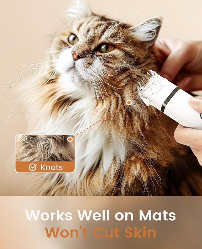 oneisall Cat Grooming Kit, 3 in 1 Quiet Cat Clippers for Thick Matted Paw Hair Trimmer, Heavy Coat Butt Shaver Cordless Pet Clippers Fur Trimmer for Dogs and Other Small Animals at Home Travel