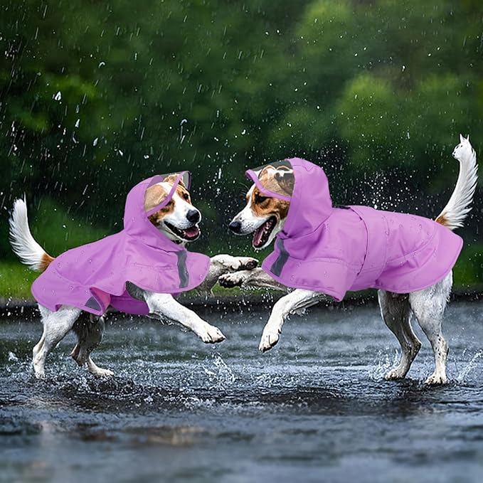 Kuoser Dog Raincoat, Waterproof Dog Rain Jacket with Clear Hooded Double Layer, Lightweight Reflective Dogs Rain Coat with Adjustable Belly Strap, Rain Coats for Small Dogs Outdoor Wear, Pink S