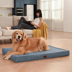 Outdoor Extra Large Dog Bed, Jumbo Waterproof Dog Bed for Large Dogs, Orthopedic Egg Crate Foam Pet Mat with Removable Oxford Cooling Cover, Blue