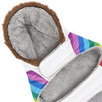 HDE Dog Puffer Jacket Fleece Lined Warm Dog Parka Winter Coat with Harness Hole White Rainbow Stripe - XXL