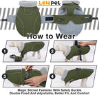 Lelepet Warm Dog Coat Reflective Fleece Vest Waterproof Dog Jacket with Adjustable Buckle Hook & Loop Windproof Cold Weather Coats for Small Medium Large Dogs, Army Green, S
