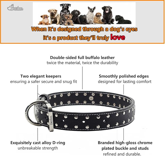 Studded Leather Dog Collar – Durable Adjustable Collar, Brown Small