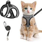 Cat Harness and Leash for Walking Escape Proof, Adjustable Kitten Vest Harness Reflective Soft Mesh Puppy Harness for Outdoor, Comfort Fit, Easy to Control (Gray, XS)