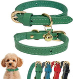 Guiding Star Leather Collar for Puppy, Cute Soft Thin Dogs Collars for Small Medium Dogs, Cat Collar with Bell (Green, XS, 9"-12")