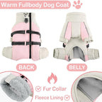 KOESON Four Legged Winter Coat, Warm Small Dog Jacket with Adjustable Buckles, Turtleneck Windproof Fleece Jackets, Reflective Fullbody Snowsuit Puffer Pink Grey S
