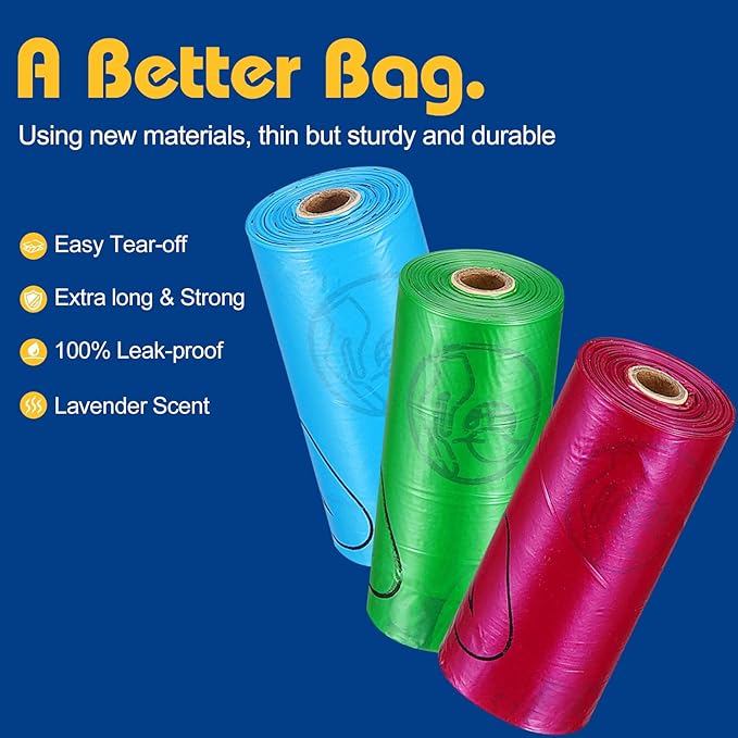 Dog Poop Bag With Holder, 150 Counts Scented Doggie Waste Bags With 1 Dispenser, Pet Poop Bags Rolls For Doggy