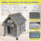 Outdoor Dog House Weatherproof Large Wooden Dog Kennel Indoor for Small Dogs with Chew-Proof Frame, Oxford Fabric Window, Removable Floor Pet Shelter (Grey, 18.1" D x 25.2" W x 24" H)