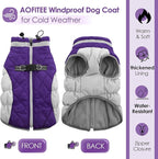 AOFITEE Dog Coat, Warm Dog Winter Coat, Reflective Cold Weather Dogs Puffer Jacket with Harness Built in, Waterproof Pet Fleece Vest Snowsuit for Small Medium Large Dogs, Purple L