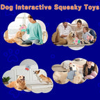 Crinkle Dog Toys Squeaky Plush No Stuffing Cute Puppy Stuffless Tough Rop Pull Toy, Fun Dog Stuffed Animals Durable Chew Set for Small Medium Large Pup (Large, Pink Pig+Blue Dog)