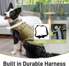 Warm Fleece Dog Coats with Durable Harness Buitl in D-Ring,Waterproof Doggie Jacket for Medium Dogs,Dog Vest for Cold Winter,Green XL