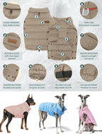 SPACE LION Dog Puffer Jacket, Down Winter Coat, Durable Outdoor Coat for Cold and Windy Conditions, Waterproof, Lightweight Jacket, Adjustable Fit for Small, Medium, Large Dogs(Khaki,14/L)