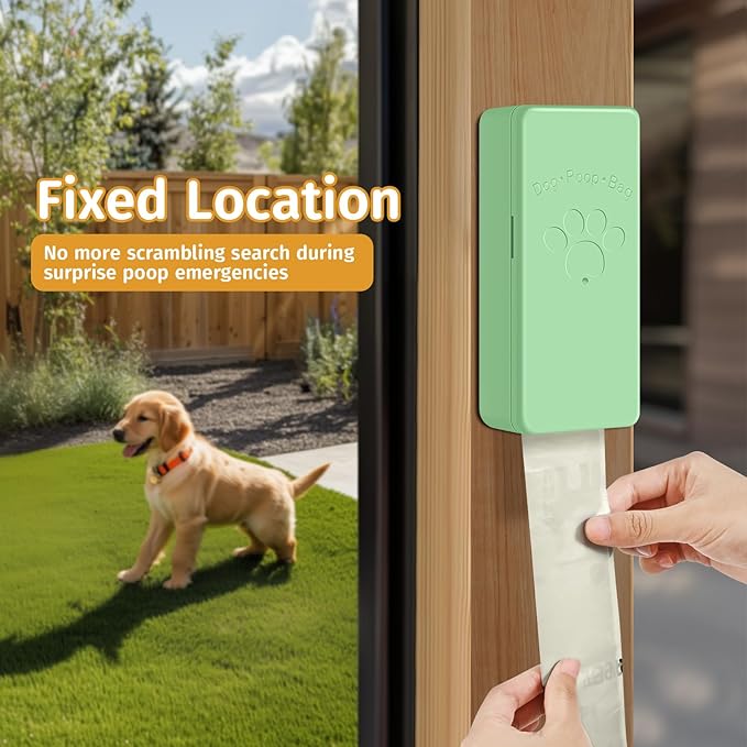 Dog Poop Bag Dispenser, Wall-Mounted Dog Bag dispenser Outdoor or Indoor for Doggy and Pets, Green Poop Holder for Yard and Park, Included 4 Rolls (60 Bags)