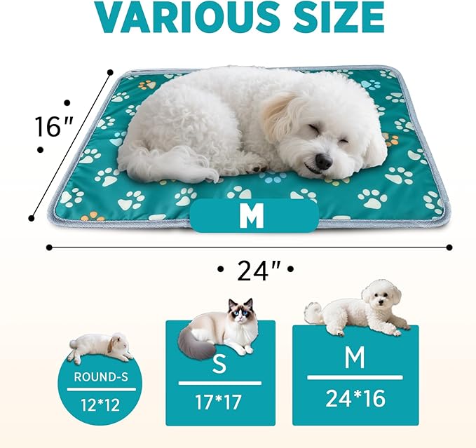 furrybaby Pet Heating Pad, Waterproof Dog Heating Pad Mat for Cat with Durable Anti-Bite Tube Indoor for Puppies Dogs Cats (1 Pack Green, 17 X 17in, Temp Adjustable)