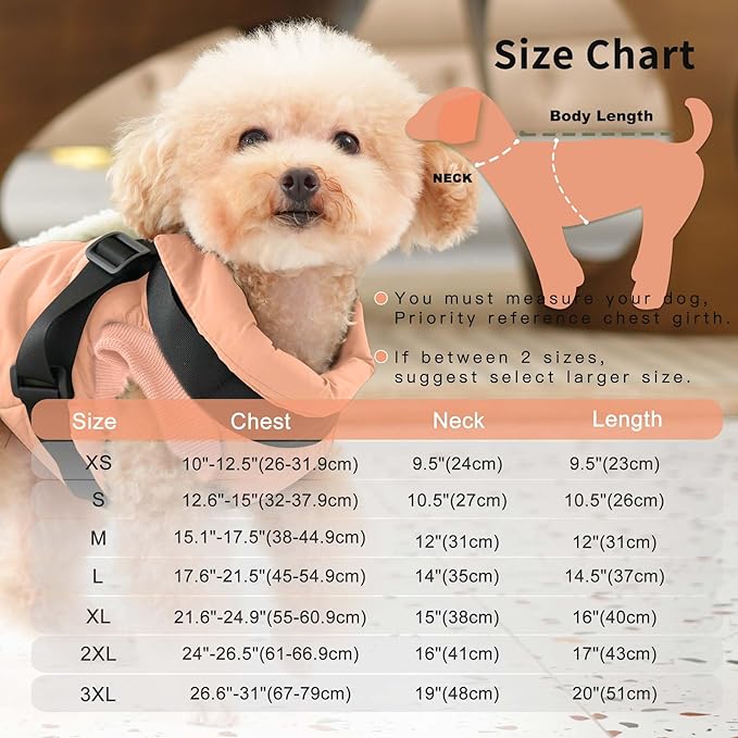 Dog Jacket with Harness,Fleece Lined Warm Puppy Coat for Winter,Soft Windproof Medium Dog Vest,LightOrange XL