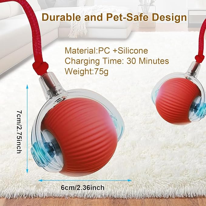 Interactive Cat Toy Ball, Smart Interactive Cat Toys, Smart Cat Toy for Enrichment, Motion Activated Automatic Cat Toys to Keep Them Busy (Red)