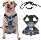 Custom Football Dog Harness with Reflective Stripes Personalized Name and Number Dog Vest Harness with Pet Traction Rope for Small Medium Large Dog