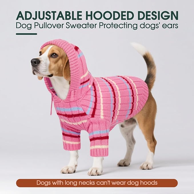 Kuoser Dog Sweater, Dog Sweaters for Medium Dogs Girl Boy, Thanksgiving Christmas Dogs Sweater, Soft Hooded Pet Sweatshirt, Fall Winter Pet Clothes Outfit for French Bulldog, Boston Terrier, Pink M
