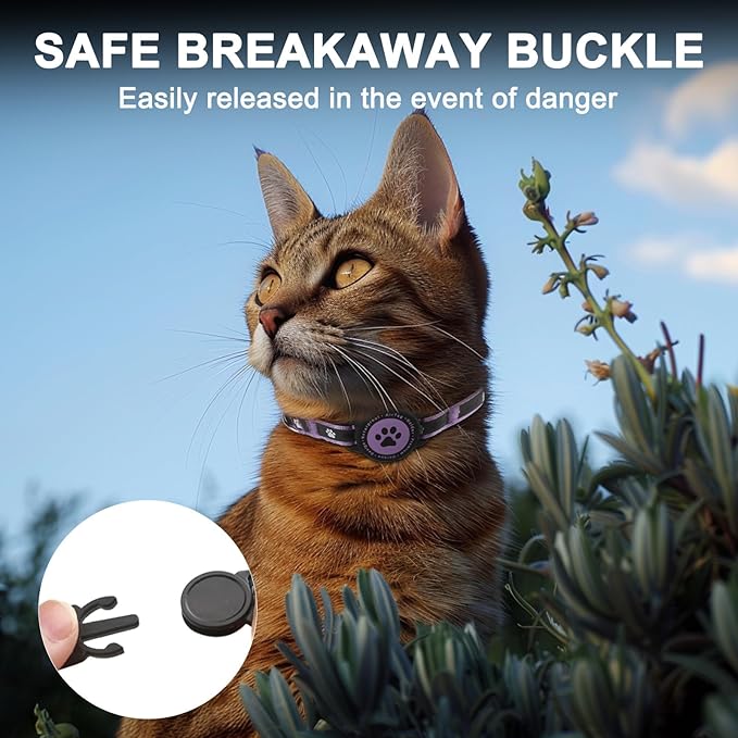 Airtag Cat Collar Breakaway, Reflective Cat Collar with AirTag Holder and Bell, Compatible with Apple Air Tag, Comfortable Padding, Adjustable, Durable (Purple, XS)