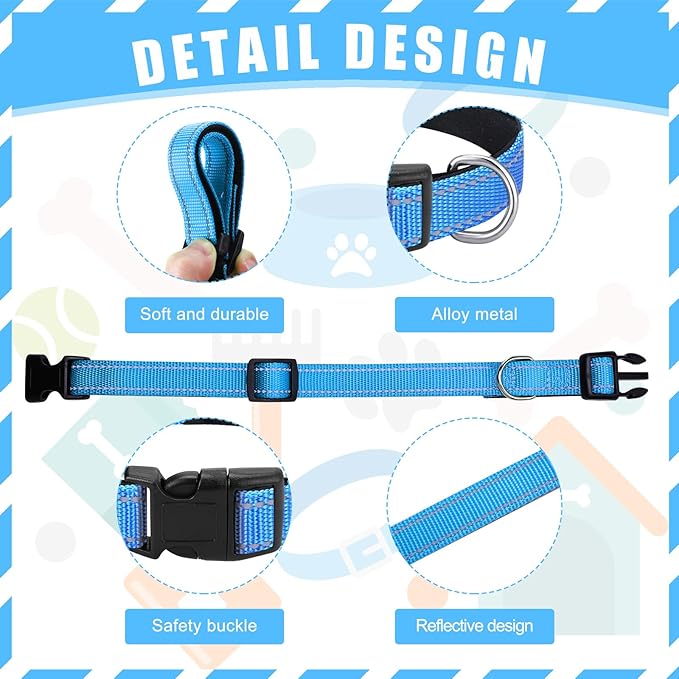 Sanwuta 12 Pcs Reflective Puppy Dog Collars Bulk for Litter Dogs Adjustable Safety Nylon Collars with Locking Buckle Soft Padded Breathable Puppy Collar for Cats Pets(Medium)