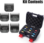 5 Pack Detachable Dog Grooming Steel Blades with Blade case Holder,Compatible with Andis,Oster A5,Wahl KM-10 Series,Cutting Length 1/16" to 1/2"(10+7FC+5FC+4FC+3-3/4FC-black)