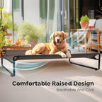Veehoo Original Outdoor Elevated Dog Bed, Cooling Raised Dog Cot for Large Dogs, Portable Standing Pet Hammock Platform with Washable Breathable Mesh, No-Slip Feet, Large, Brown, CWC2201