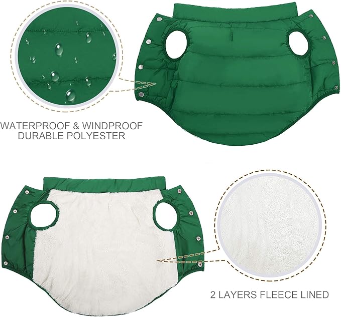 ASENKU Dog Winter Coat - Waterproof Windproof Dog Jacket, Warm Snowproof Doggie Puffer Vest for Cold Weather, Lightweight Snow Coats for Small Medium Large Dogs(M, Green)