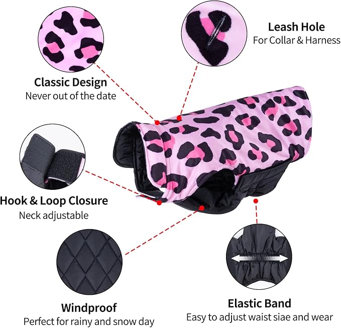 CuteBone Winter Dog Jacket Reversible Dog Vest Soft Waterproof Windproof Jacket, Thick Adjustable, Small Medium Large Dog Coats with Leash Hole