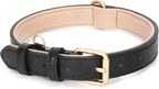 WHIPPY Leather Dog Collar for Small Medium Large Dog Adjustable Soft Breathable Leather Padded Puppy Collar with Alloy Buckle Heavy Duty Waterproof Classic Dog Pet Collar,Black,L
