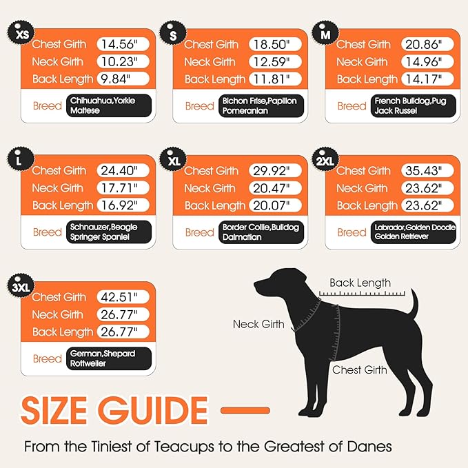 Dog Coat with Harness Built in -Orange,3XL- Fleece Lined Dog Snow Jacket Snowsuit，Adjustable Reflective Winter Warm Cold Weather Coat