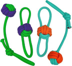 YESWOOD! Tug of War Dog Toy Small Breed,Durable Dog Ball with Rope for Agreessive Chwers,4-Pack Rope with Ball Attached for Small and Medium Breed 0-80 Pounds,Puppy Interactive Toy