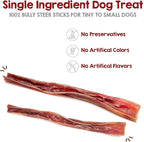 Riley's Steer Bully Sticks for Tiny to Small Dogs - Odor Free Single Ingredient Chew Treat - Easily Digestible, 100% Beef Pizzle Sticks for Dogs - 4-6", 10ct