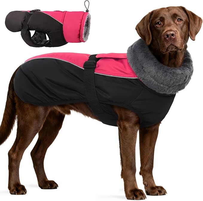IDOMIK Dog Winter Coat, Reflective Waterproof Dog Jacket for Cold Weather, Warm Pet Coats for Small Medium Large Dogs, High Collar Doggy Fleece Snow Jacket, Winter Vest with Adjustable Buckle,XXL