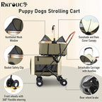 Foldable Double Pets Stroller for Dog Portable Cat Strollers for Small Medium Pet with Detachable Carriers Flexible Lockable Wheels Lightweight Dogs Jogger Strolling Cart Up to 77Lbs (Green)