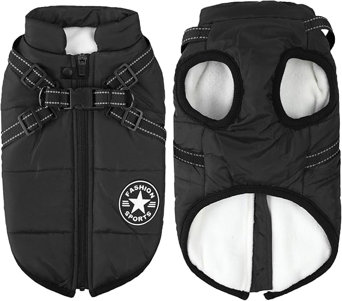 Aiboria Dog Coat for Winter Waterproof Windproof 2 in 1 Dogs Jackets Fleece Large Dog Vest Harness Winter Warm Pet Black 4XL